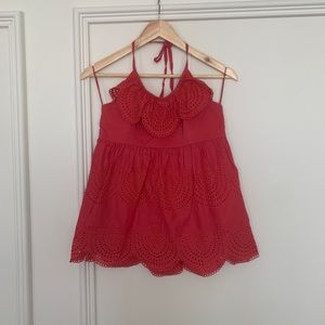 Tibi eyelet halter top with scalloped hem